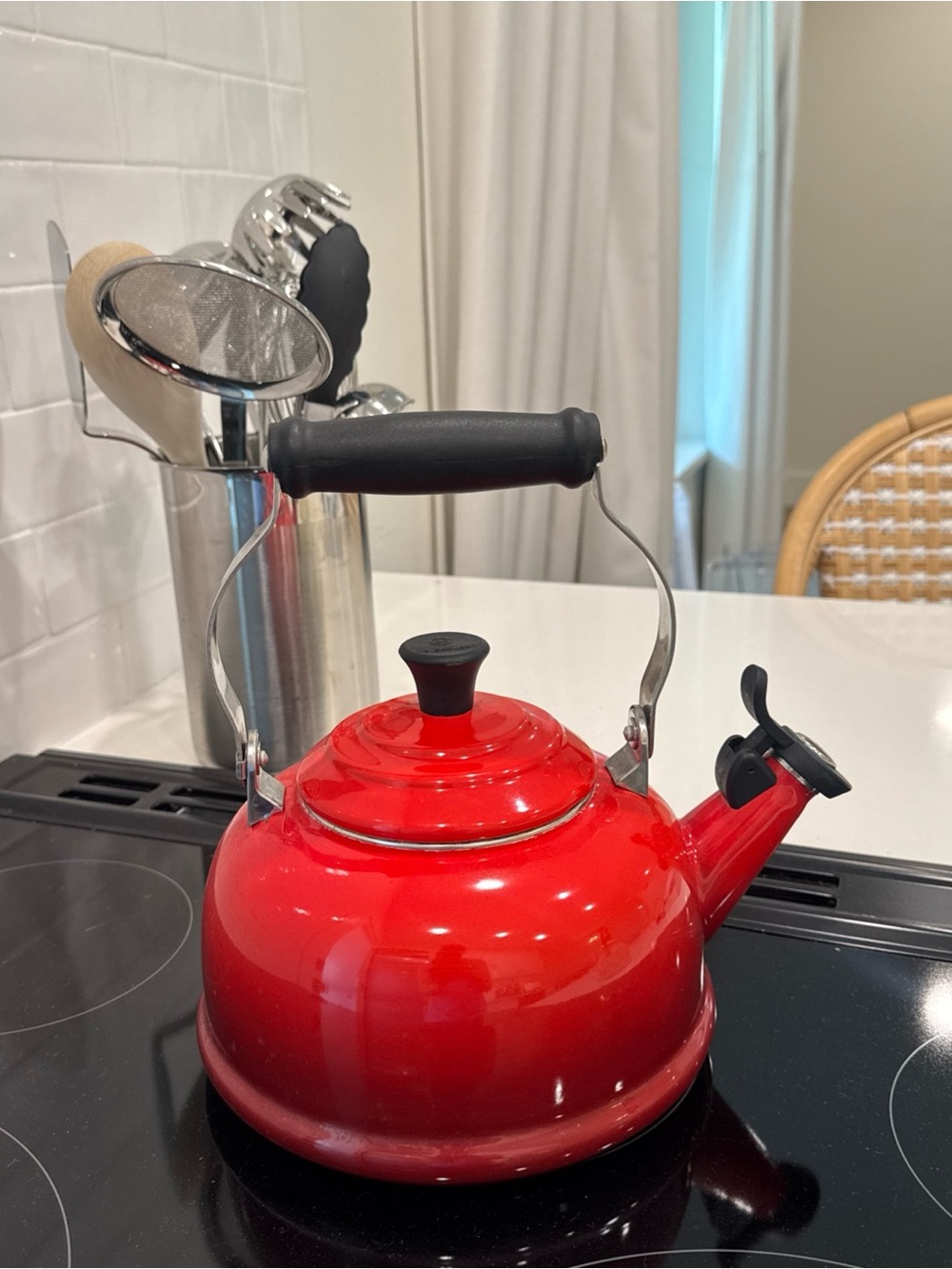 Le Creuset Red Whistling Tea Kettle with Black Handle - Home Kitchen